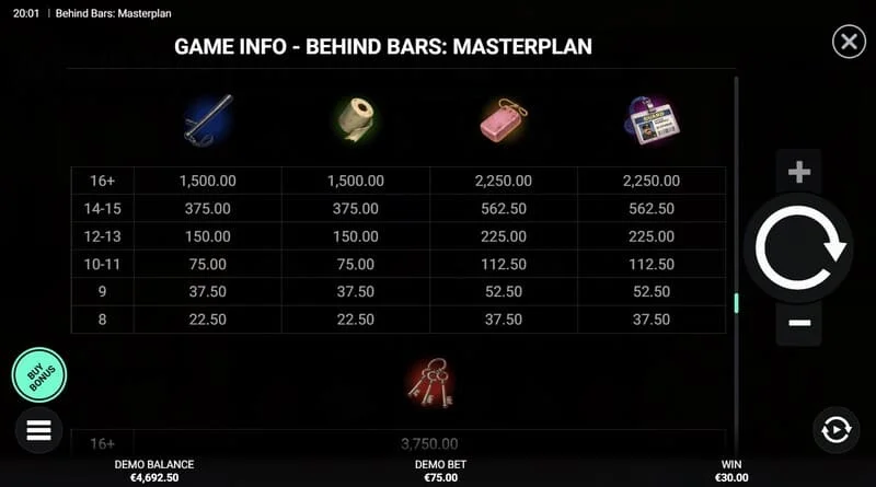 Behind Bars Masterplan - layar dengan pembayaran Instant Win